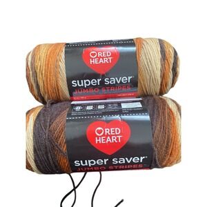 Lot of 2 Red Heart Super Saver Jumbo Yarn Latte Stripe Acrylic 482yds 10 oz each